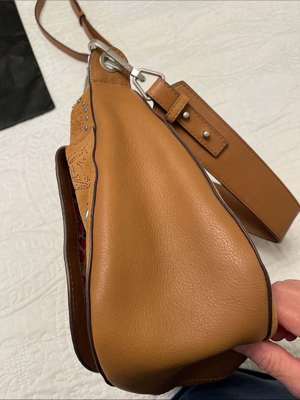 Vera Bradley CARSON Brown Leather Suede Studded Shoulder or Crossbody Bag - Picture 12 of 16